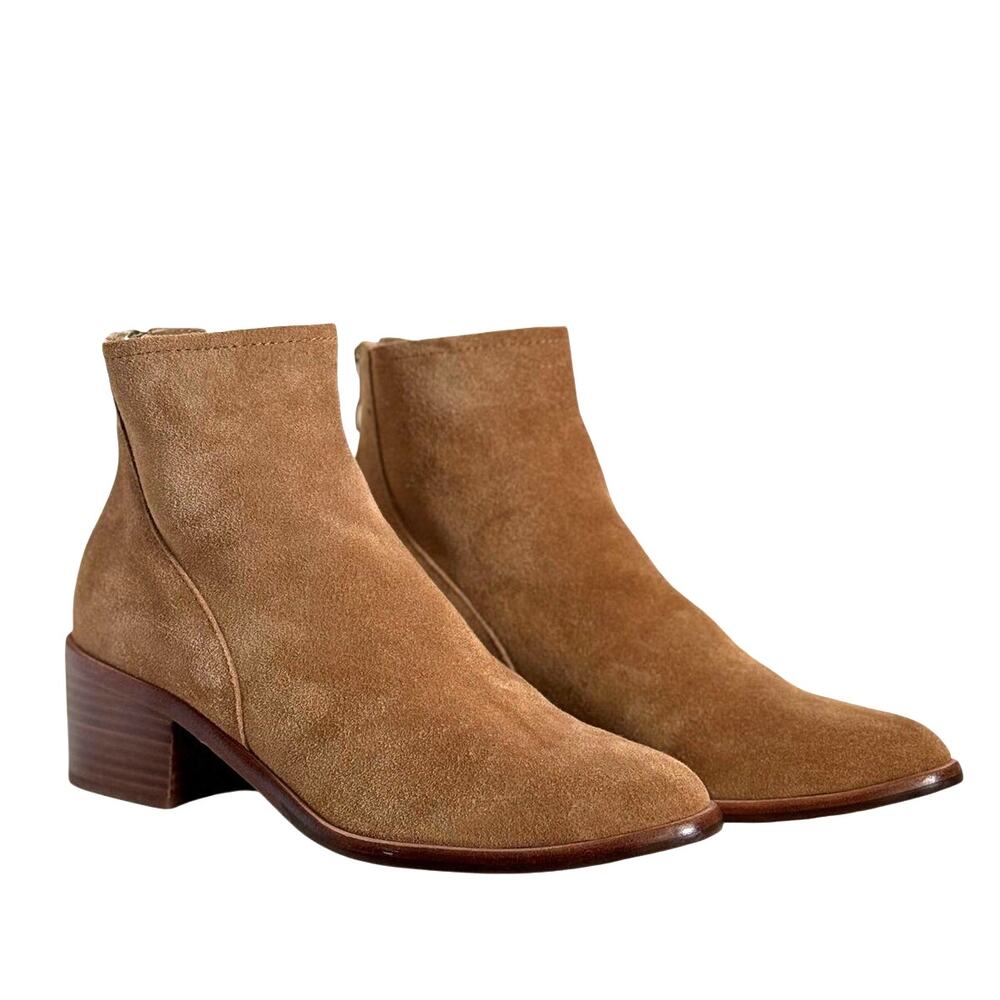Antonio Melani Women’s 7.5 M Tan Suede Pointed Toe Ankle Boots Block Heel